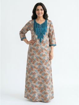 SANAA - Women Floral Printed Embroidered Viscose Night Dress