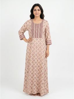 SANAA - Women Floral Printed Embroidered Viscose Night Dress