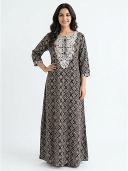 SANAA - Women Printed Embroidered Viscose Night Dress