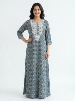 SANAA - Women Printed Embroidered Viscose Night Dress