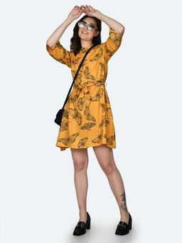 Zink London - Womens Yellow Printed Mini Dress