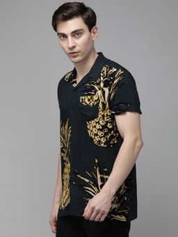 The Bear House - Men's Green Printed Slim Fit Shirt