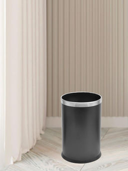 At Home by Nilkamal - Round Stainless Steel Dustbin|Set of 1| Size - 9 Ltr - 21 cm x 31 cm| Black