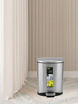 At Home by Nilkamal - Della D Shaped Dustbin Step Bin 6 Litre (Silver)