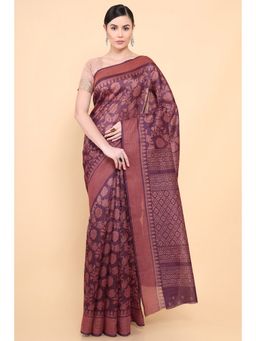Soch - Women Maroon Silk Printed Saree with Unstitched Blouse