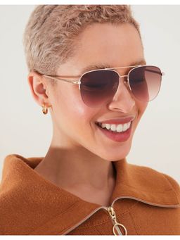 Accessorize London - Womens Brown Half Frame Aviator Sunglasses