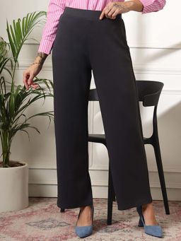 FITHUB - Charcoal Tailored Plain High Waist Elasticated Formal Trouser
