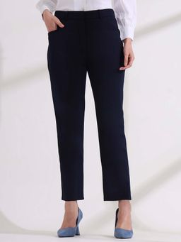 FITHUB - Navy Blue Women Comfort High Rise Regular Fit Formal Pant