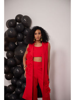 House of Zeniaa - Red Heidi Solid Blazer