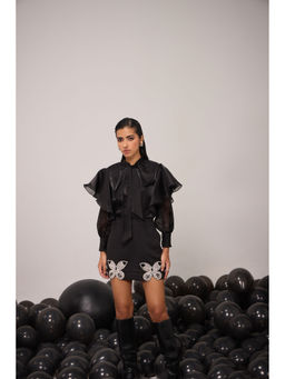 House of Zeniaa - Black Daphne Top and Skirt (Set of 2)