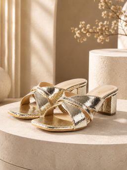 EZOK - Women's Block Heel Gold Sandal Heels