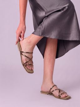 CHINRAAG - Women Multi-Strap Square Toe Flats - Brown