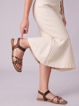 CHINRAAG - Women Multi-Strap Square Toe Sandals - Brown