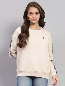 Rock.it - Womens Beige Printed Round Neck Full Sleeve Sweatshirt