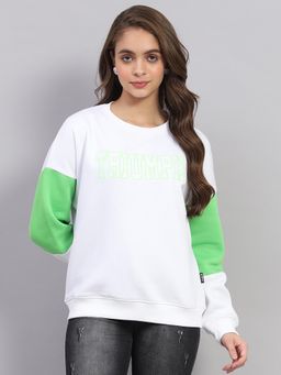 Rock.it - Womens White Printed Round Neck Full Sleeve Sweatshirt