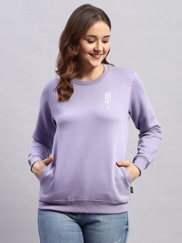 Rock.it - Womens Lavender Printed Round Neck Full Sleeve Sweatshirt