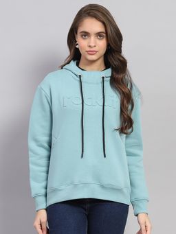 Rock.it - Womens Blue Solid Hooded Neck Full Sleeve Sweatshirt