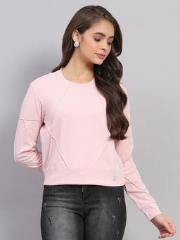 Rock.it - Womens Pink Solid Round Neck Full Sleeve Sweatshirt