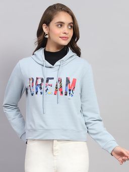 Rock.it - Womens Blue Printed Hooded Neck Full Sleeve Sweatshirt