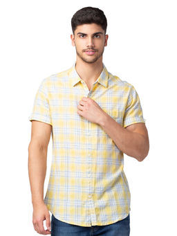 Spykar - Yellow Half Sleeves Twill Slub Shirt for Men