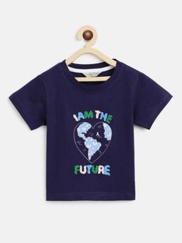 Tales & Stories - Girls Navy Blue Cotton Blend Embroidery T-shirt