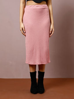 AAREIN - Women Pink Ribbed Midi Skirt
