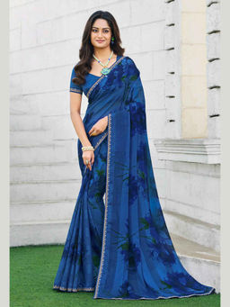 Laxmipati Sarees - Blue Color Sharmili Chiffon Daily Wear Saree Unstitched Blouse