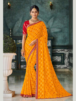 Laxmipati Sarees - Mustard Color Chiffon Daily Wear Saree Unstitched Blouse