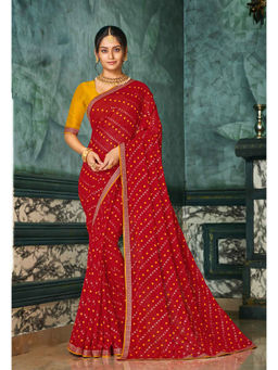 Laxmipati Sarees - Red Color Chiffon Daily Wear Saree Unstitched Blouse