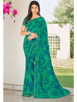 Laxmipati Sarees - Green Color Georgette Daily Wear Saree Unstitched Blouse