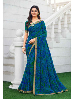Laxmipati Sarees - Blue Color Georgette Daily Wear Saree Unstitched Blouse