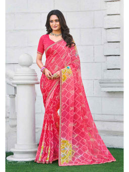 Laxmipati Sarees - Pink Color Chiffon Butti Daily Wear Saree Unstitched Blouse
