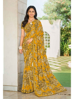 Laxmipati Sarees - Mustard Color Georgette Daily Wear Saree Unstitched Blouse