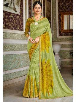 Laxmipati Sarees - Green Color Sharmili Chiffon Daily Wear Saree Unstitched Blouse