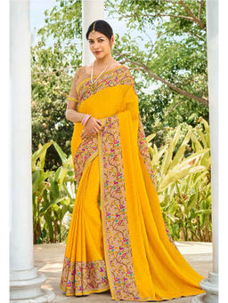 Laxmipati Sarees - Gold Color Charmin Chiffon Daily Wear Saree Unstitched Blouse