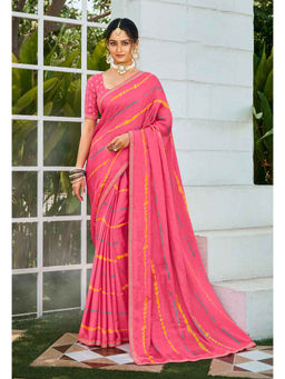 Laxmipati Sarees - Pink Color Satin Chiffon Daily Wear Saree Unstitched Blouse