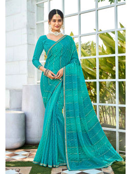 Laxmipati Sarees - Blue Color Sparkle Chiffon Daily Wear Saree Unstitched Blouse