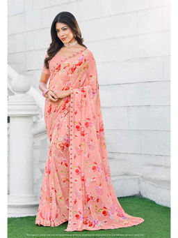 Laxmipati Sarees - Peach Color Georgette Daily Wear Saree Unstitched Blouse