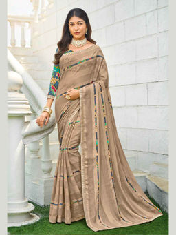 Laxmipati Sarees - Beige Color Sharmili Chiffon Daily Wear Saree Unstitched Blouse