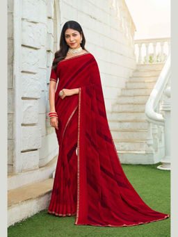 Laxmipati Sarees - Maroon Color Georgette with Patta Daily Wear Saree Unstitched Blouse