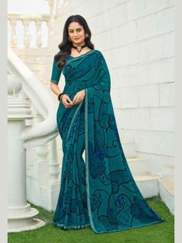Laxmipati Sarees - Blue Color Georgette Daily Wear Saree Unstitched Blouse