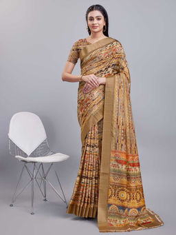 Varanga - Women Multi-Colour Digital Printed Zari Saree with Unstitched Blouse