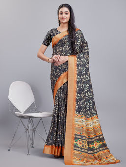 Varanga - Women Grey Digital Printed Saree with Unstitched Blouse