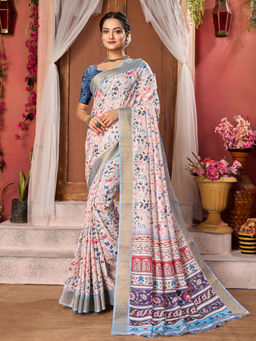 Varanga - Women Cream Floral Zari Mysore Silk Saree with Unstitched Blouse