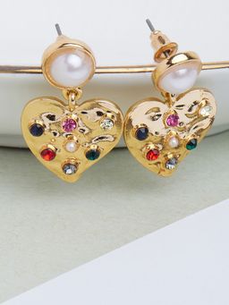 Lilly & Sparkle - Gold-Toned Heart Shaped Drop Earrings