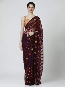 Jaipur Kurti - Embroidered Net Party Wear Saree with Unstitched Blouse