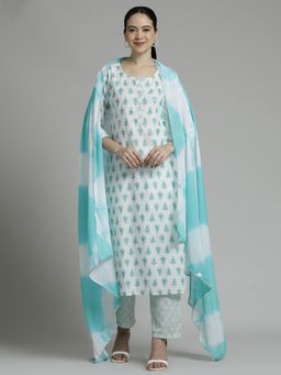 Jaipur Kurti - Floral Printed Pure Cotton Kurta and Pant with Dupatta (Set of 3)