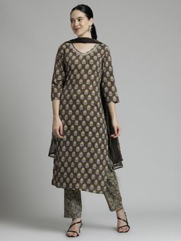 Jaipur Kurti - Ethnic Printed Kurta and Pant Tie-Dye Dupatta (Set of 3)