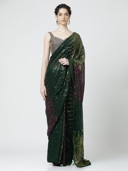 Jaipur Kurti - Georgette Sequin Embroidered Party Wear Saree with Unstitched Blouse