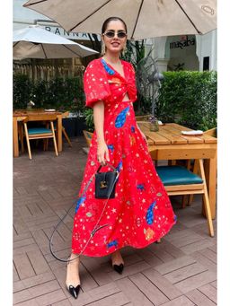 STTAVOSS - Red Printed Twilight Cut-Out Dress